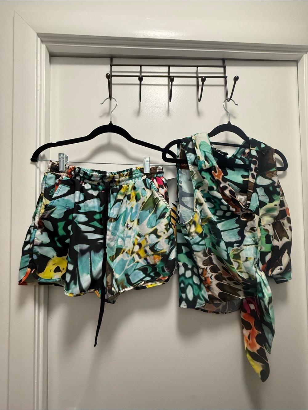 Bebe Teal Butterfly Print Two-Piece Co-ord Set Top M Shorts S